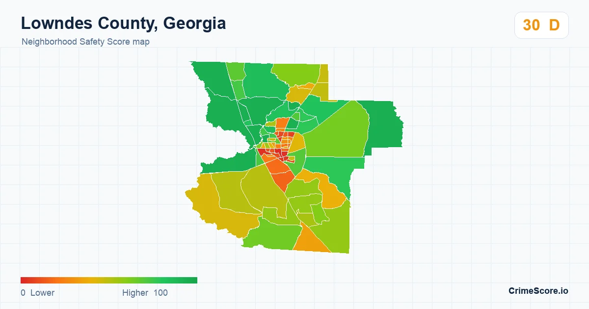 Lowndes County, Georgia neighborhood Safety Score map by Census block group