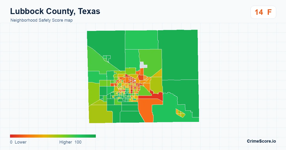 Lubbock County, Texas neighborhood Safety Score map by Census block group