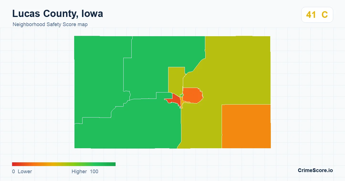 Lucas County, Iowa neighborhood Safety Score map by Census block group