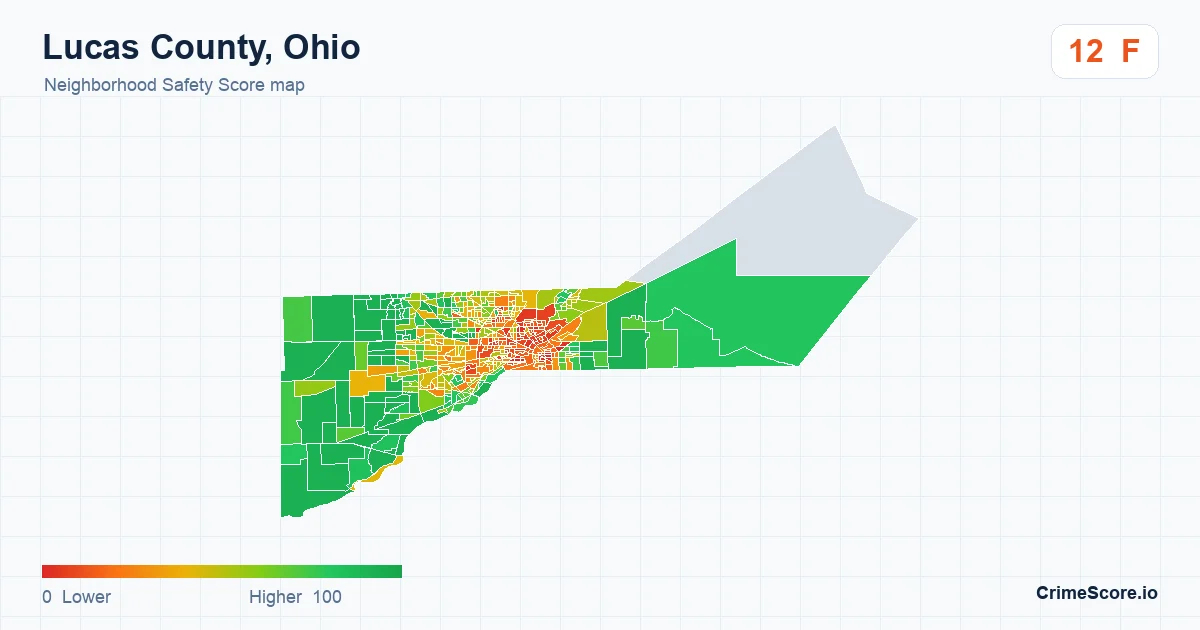 Lucas County, Ohio neighborhood Safety Score map by Census block group