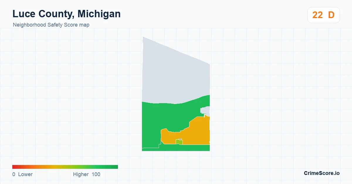 Luce County, Michigan neighborhood Safety Score map by Census block group