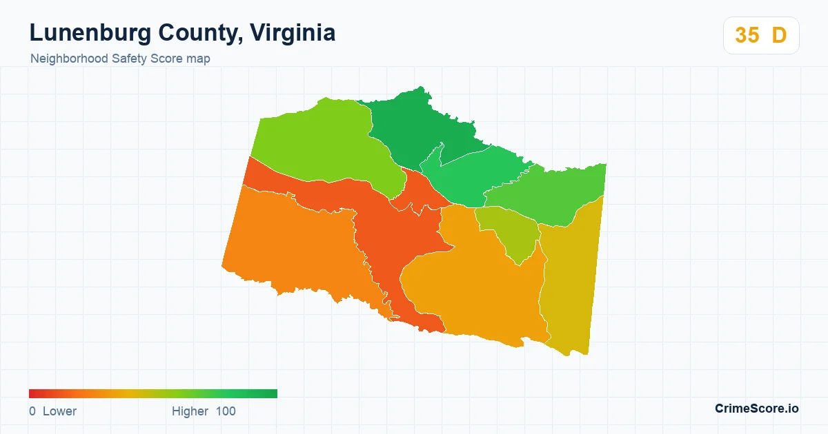 Lunenburg County, Virginia neighborhood Safety Score map by Census block group