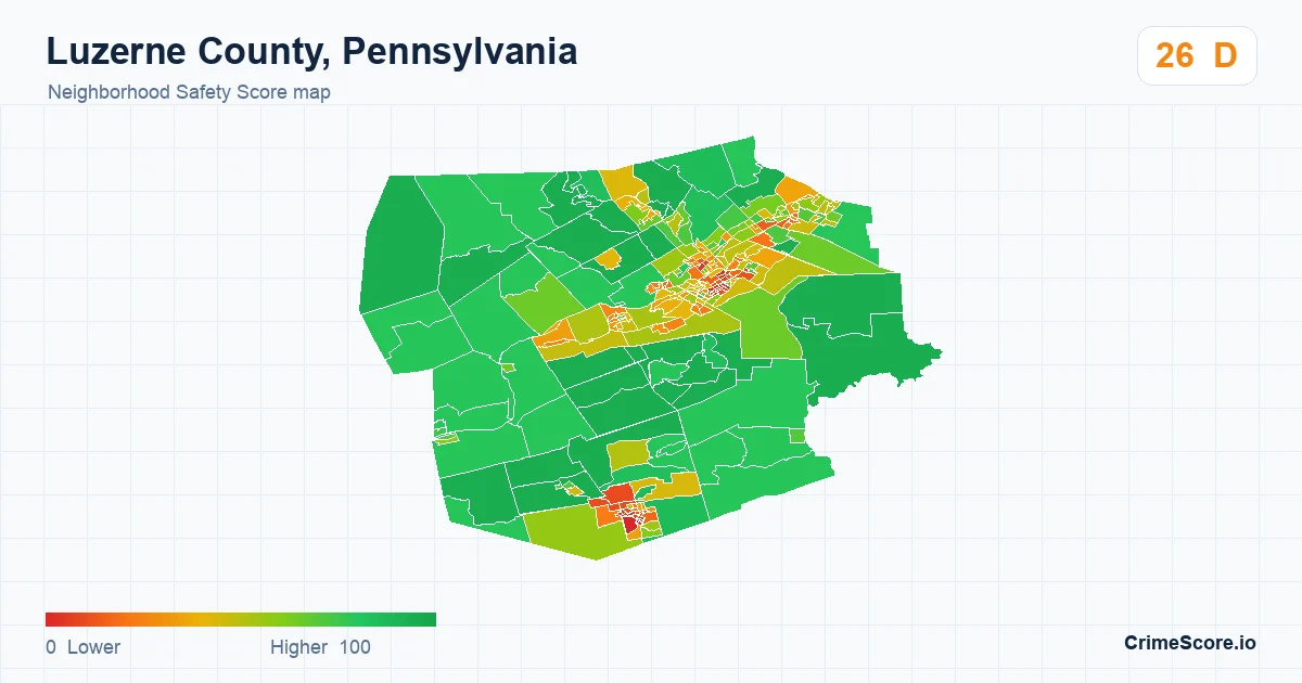 Luzerne County, Pennsylvania neighborhood Safety Score map by Census block group