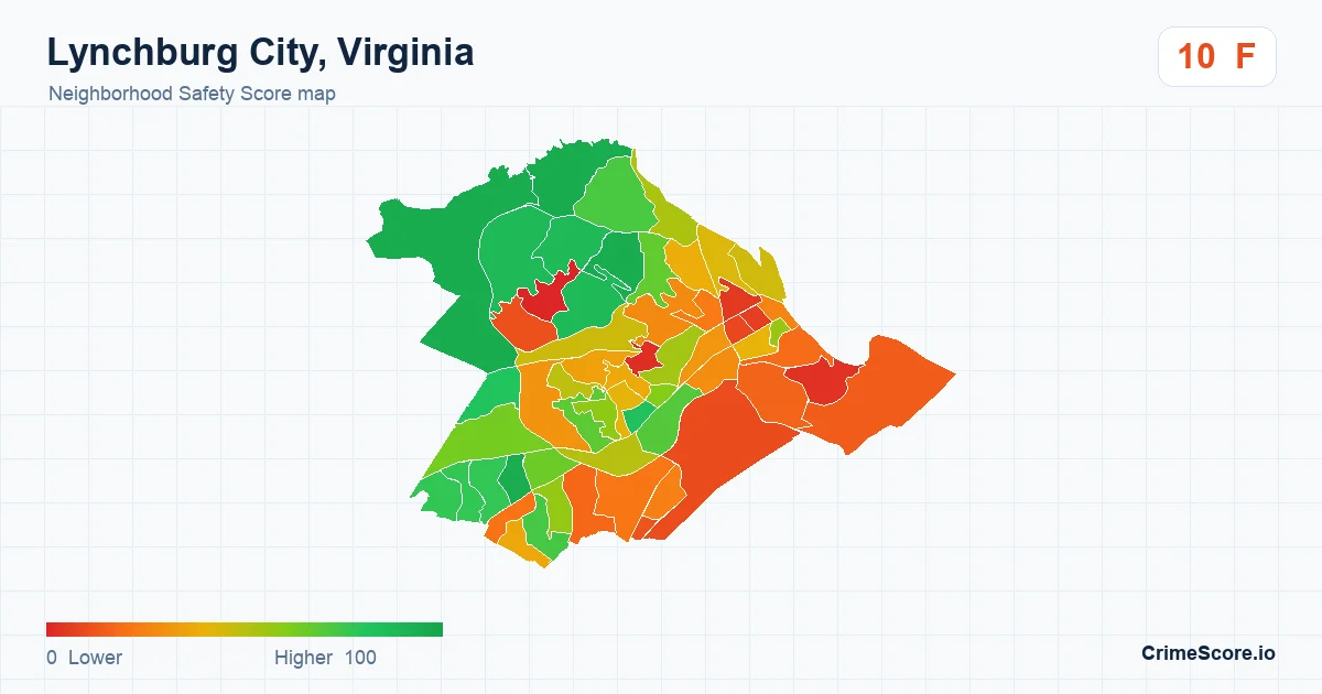 Lynchburg City, Virginia neighborhood Safety Score map by Census block group