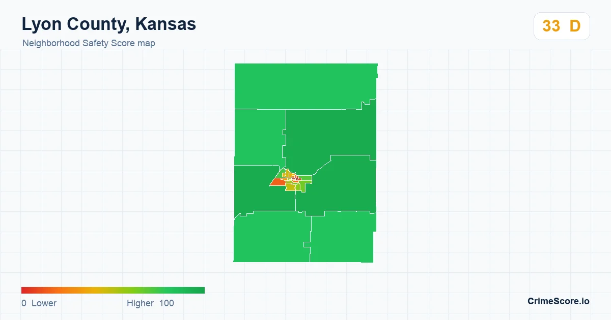Lyon County, Kansas neighborhood Safety Score map by Census block group