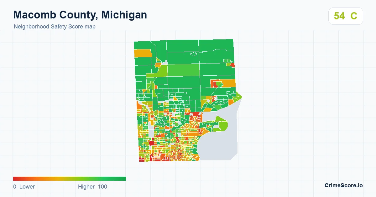 Macomb County, Michigan neighborhood Safety Score map by Census block group