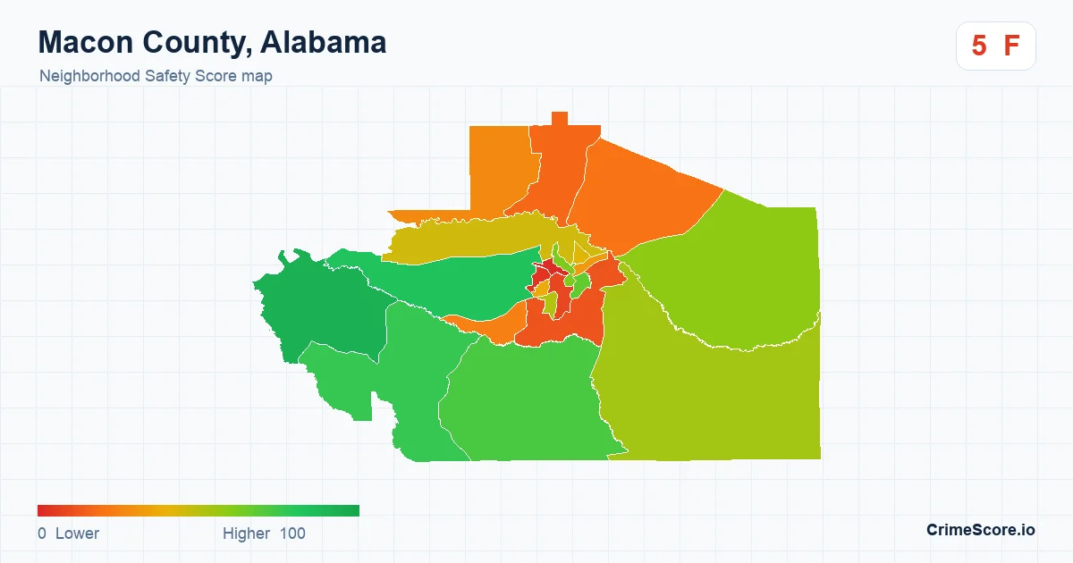 Macon County, Alabama neighborhood Safety Score map by Census block group