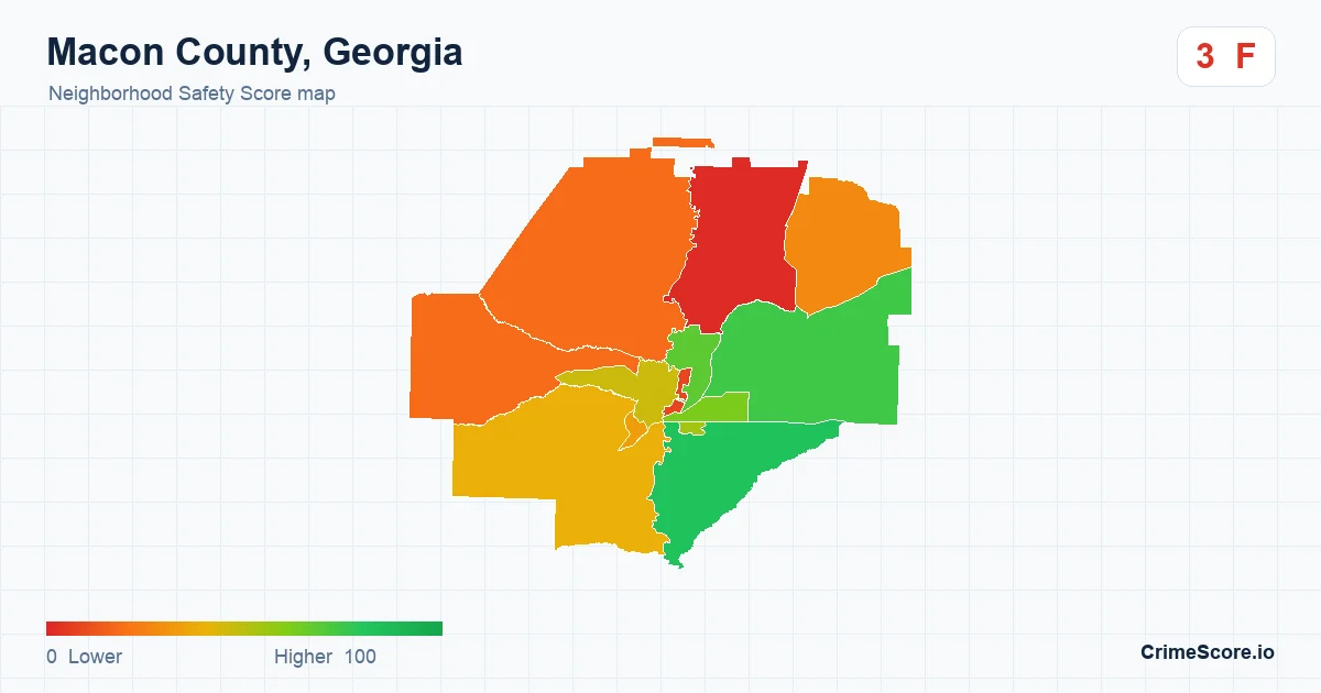 Macon County, Georgia neighborhood Safety Score map by Census block group