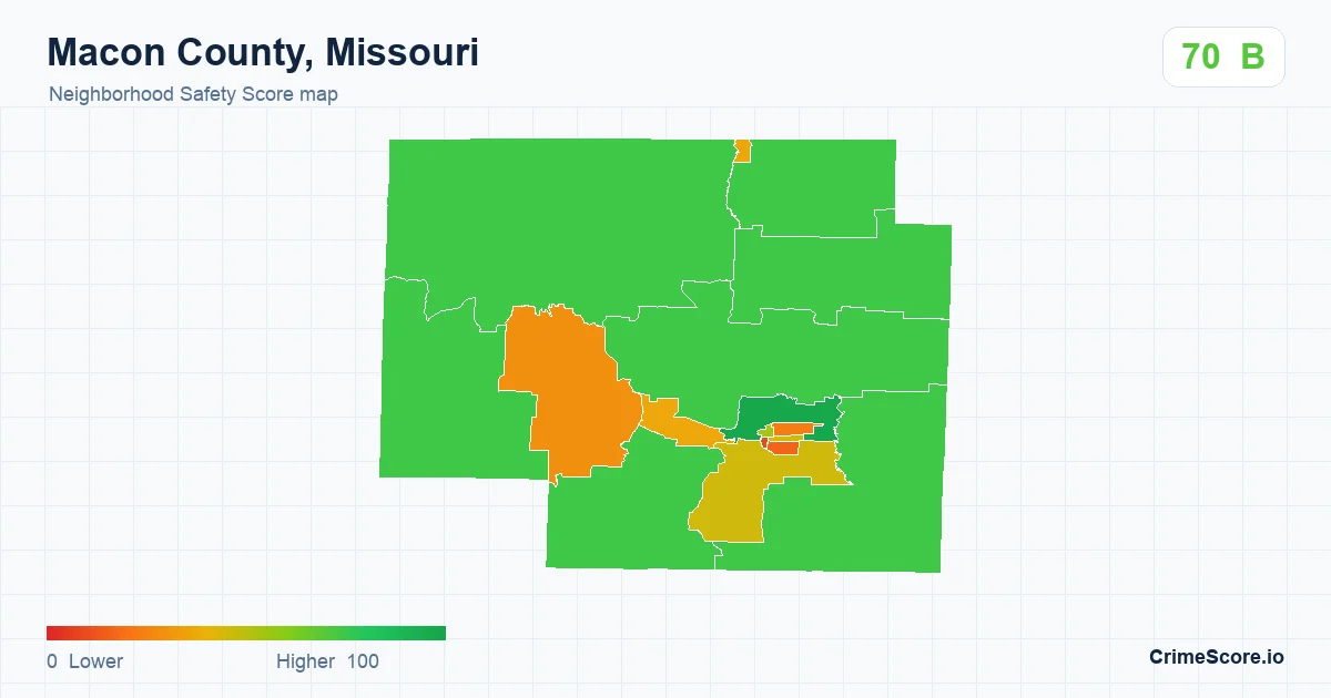 Macon County, Missouri neighborhood Safety Score map by Census block group