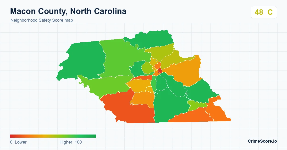 Macon County, North Carolina neighborhood Safety Score map by Census block group