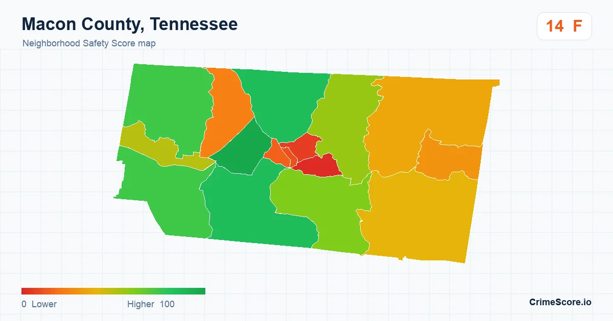 Macon County, Tennessee neighborhood Safety Score map by Census block group