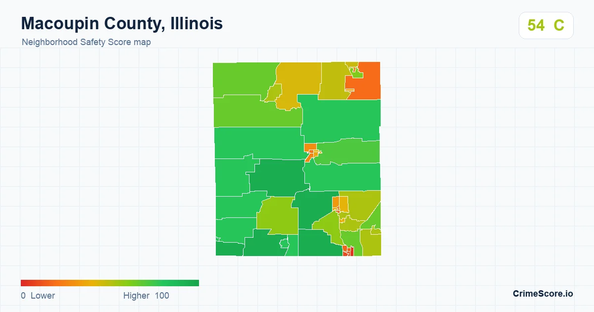 Macoupin County, Illinois neighborhood Safety Score map by Census block group