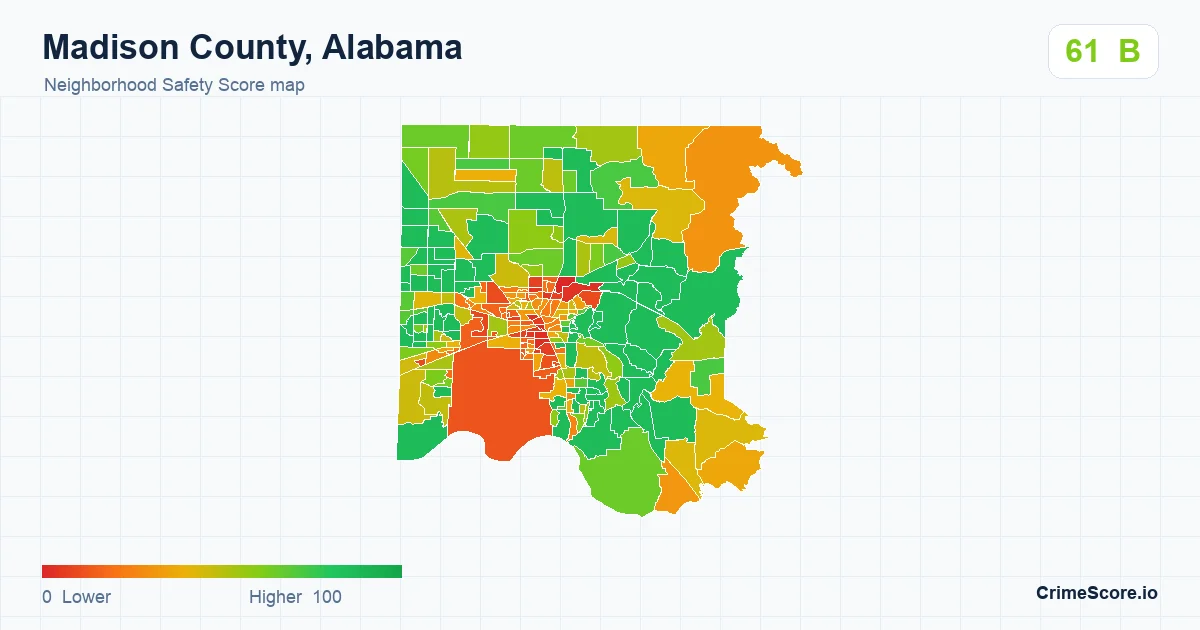 Madison County, Alabama neighborhood Safety Score map by Census block group