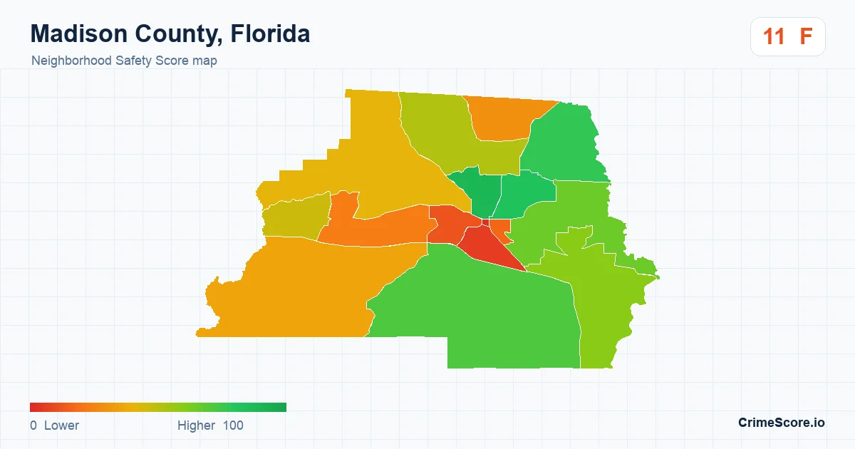 Madison County, Florida neighborhood Safety Score map by Census block group