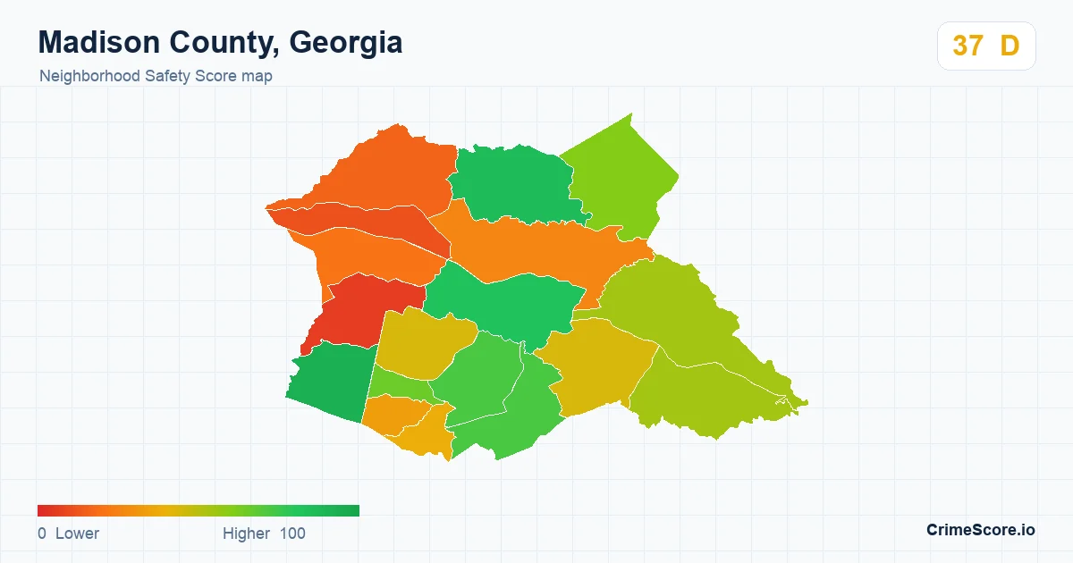 Madison County, Georgia neighborhood Safety Score map by Census block group