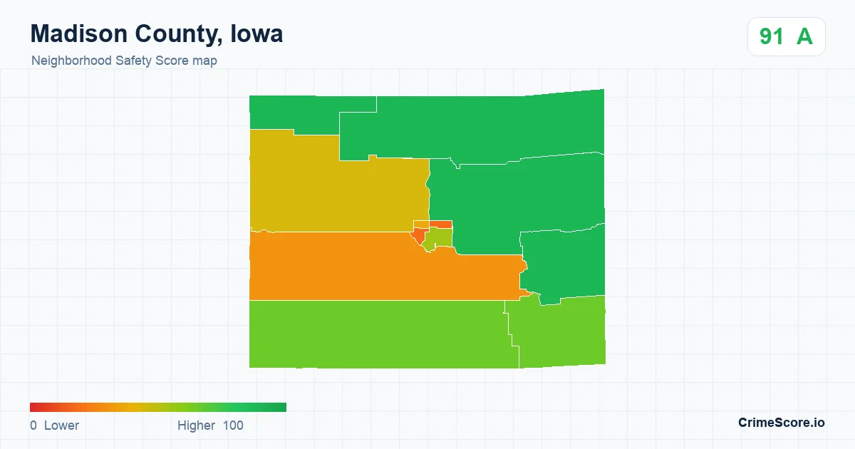 Madison County, Iowa neighborhood Safety Score map by Census block group