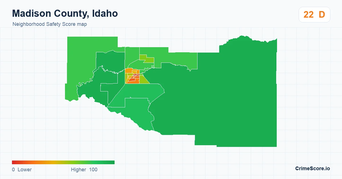 Madison County, Idaho neighborhood Safety Score map by Census block group