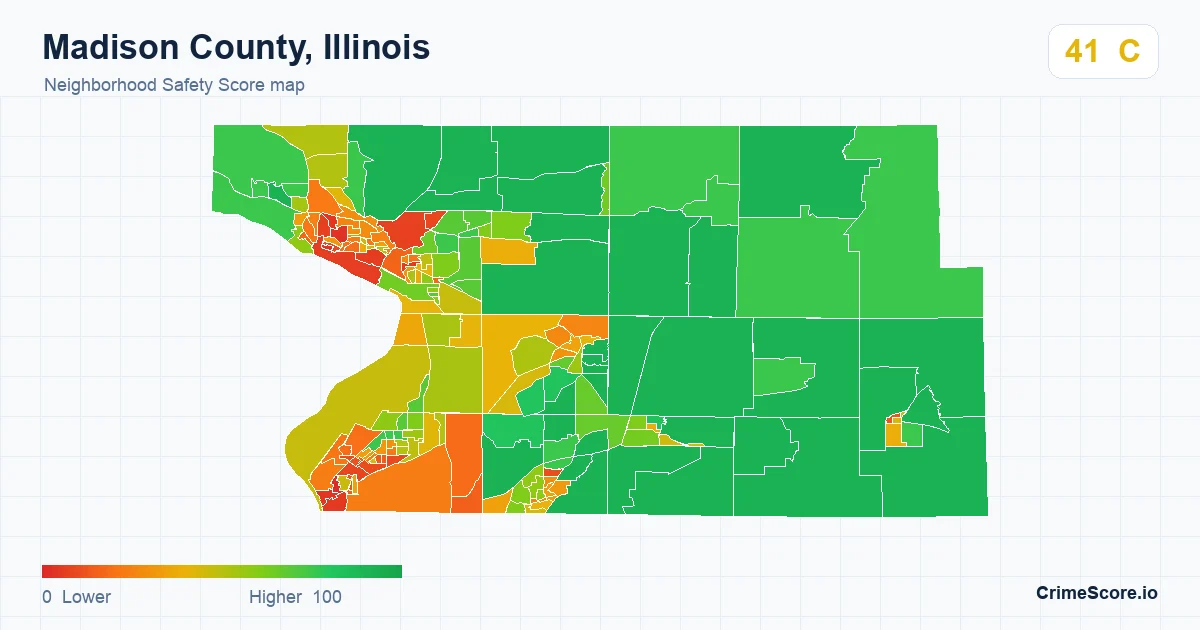 Madison County, Illinois neighborhood Safety Score map by Census block group