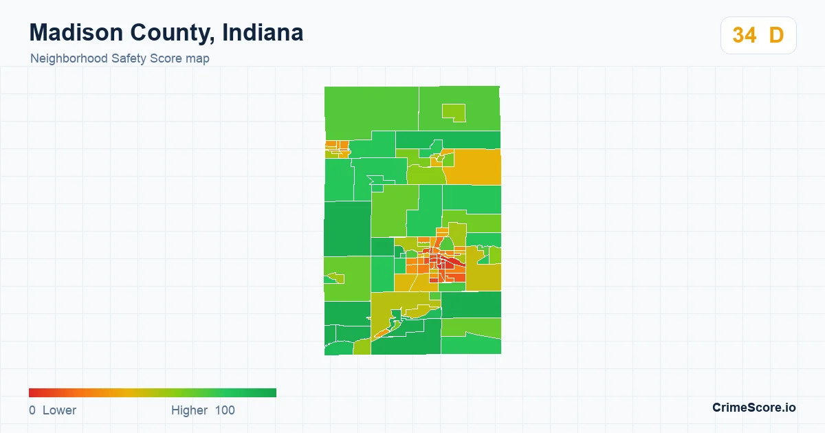 Madison County, Indiana neighborhood Safety Score map by Census block group