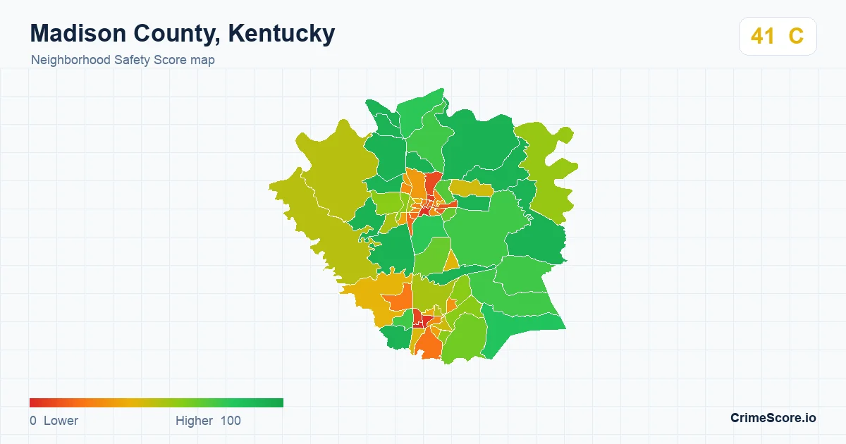Madison County, Kentucky neighborhood Safety Score map by Census block group