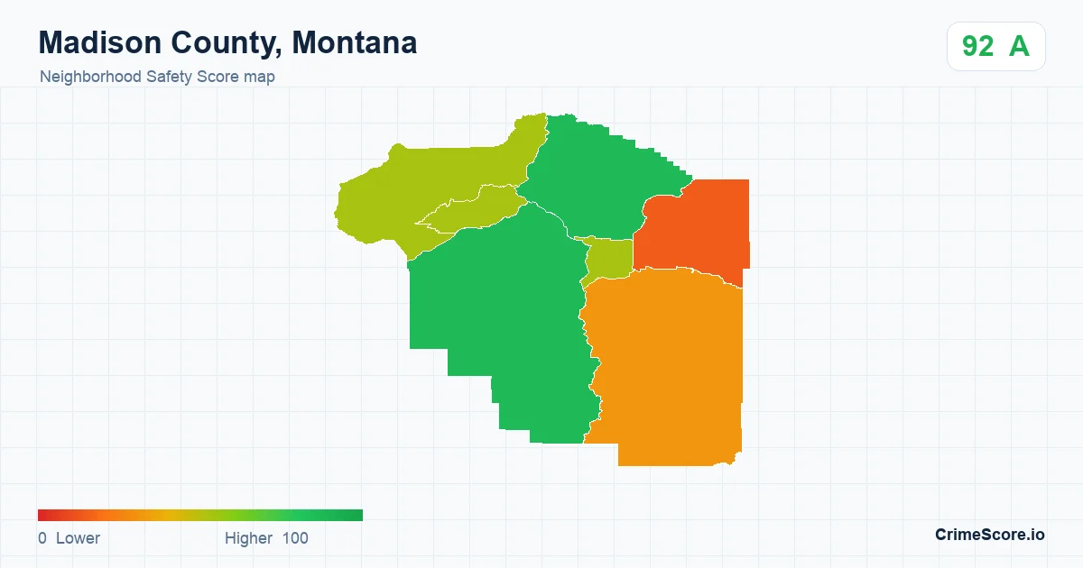 Madison County, Montana neighborhood Safety Score map by Census block group