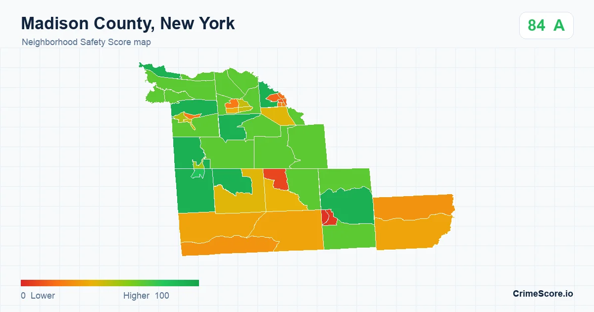 Madison County, New York neighborhood Safety Score map by Census block group