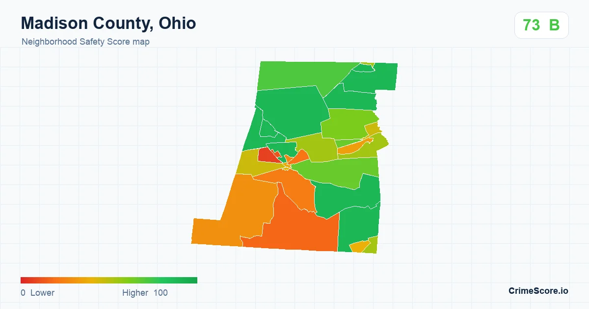 Madison County, Ohio neighborhood Safety Score map by Census block group