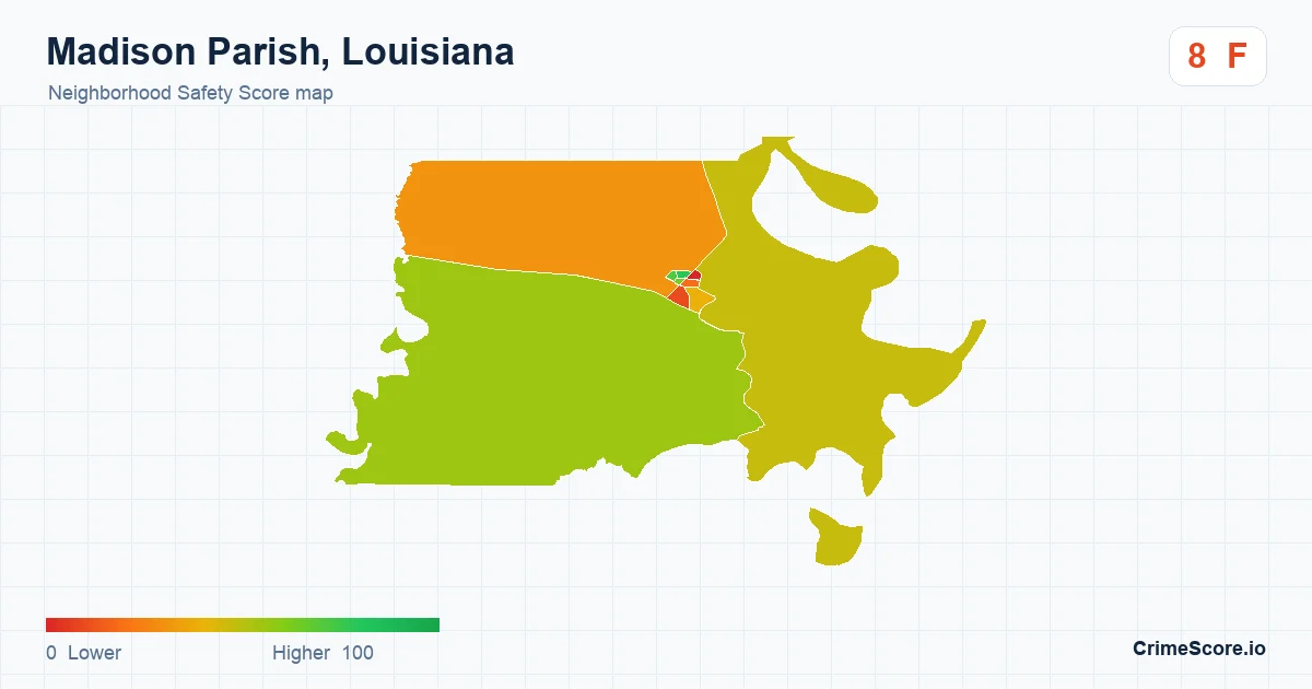 Madison Parish, Louisiana neighborhood Safety Score map by Census block group
