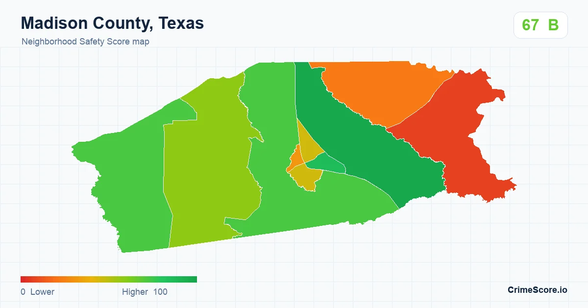 Madison County, Texas neighborhood Safety Score map by Census block group