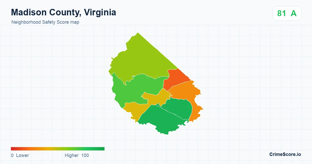 Madison County, Virginia neighborhood Safety Score map by Census block group
