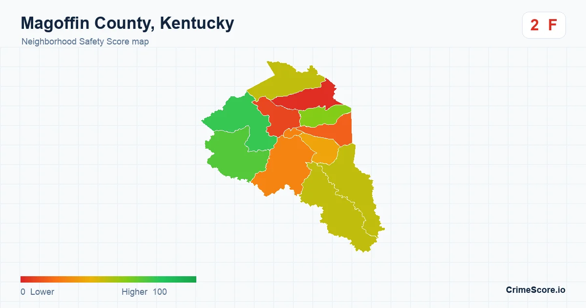 Magoffin County, Kentucky neighborhood Safety Score map by Census block group