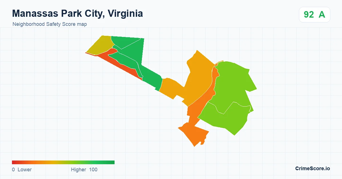 Manassas Park City, Virginia neighborhood Safety Score map by Census block group