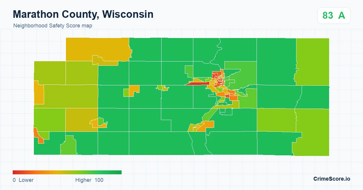 Marathon County, Wisconsin neighborhood Safety Score map by Census block group