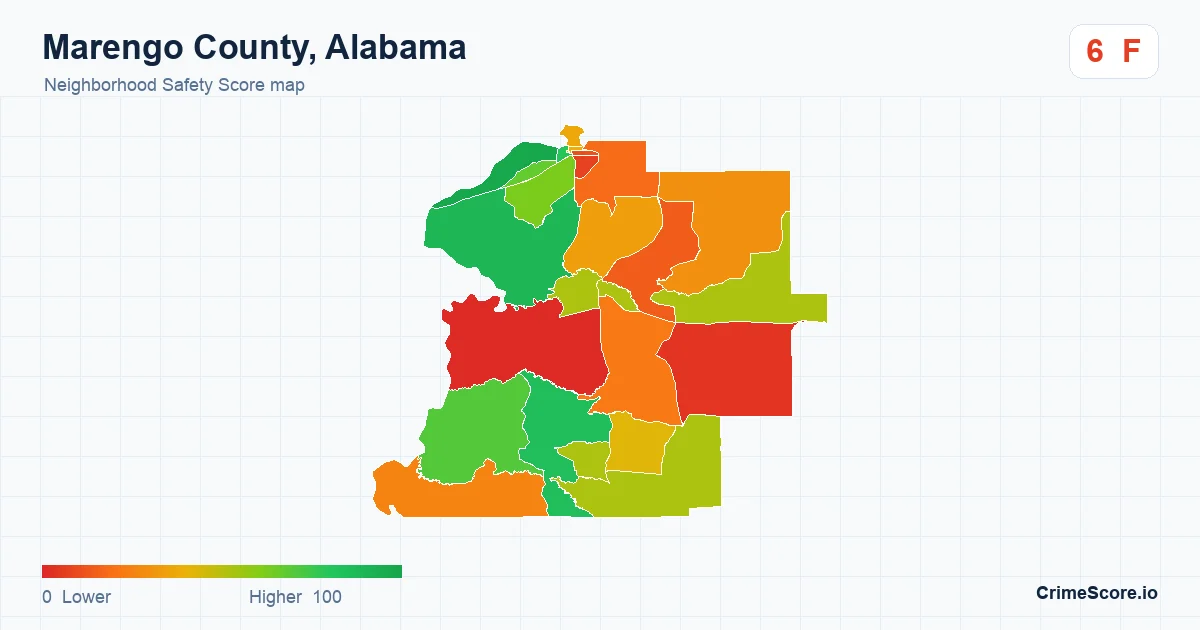 Marengo County, Alabama neighborhood Safety Score map by Census block group