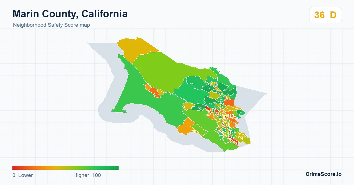 Marin County, California neighborhood Safety Score map by Census block group