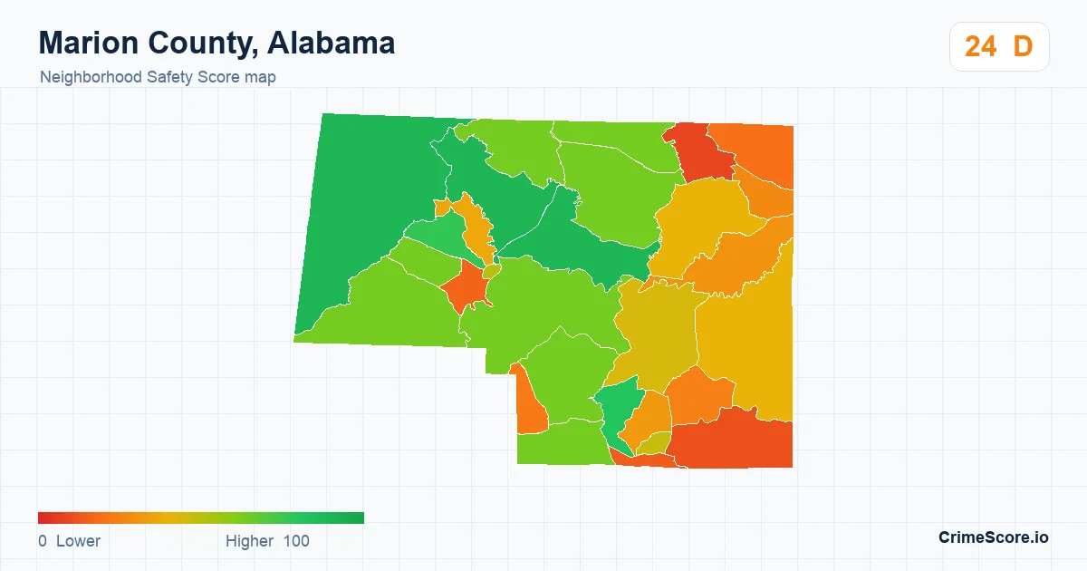 Marion County, Alabama neighborhood Safety Score map by Census block group
