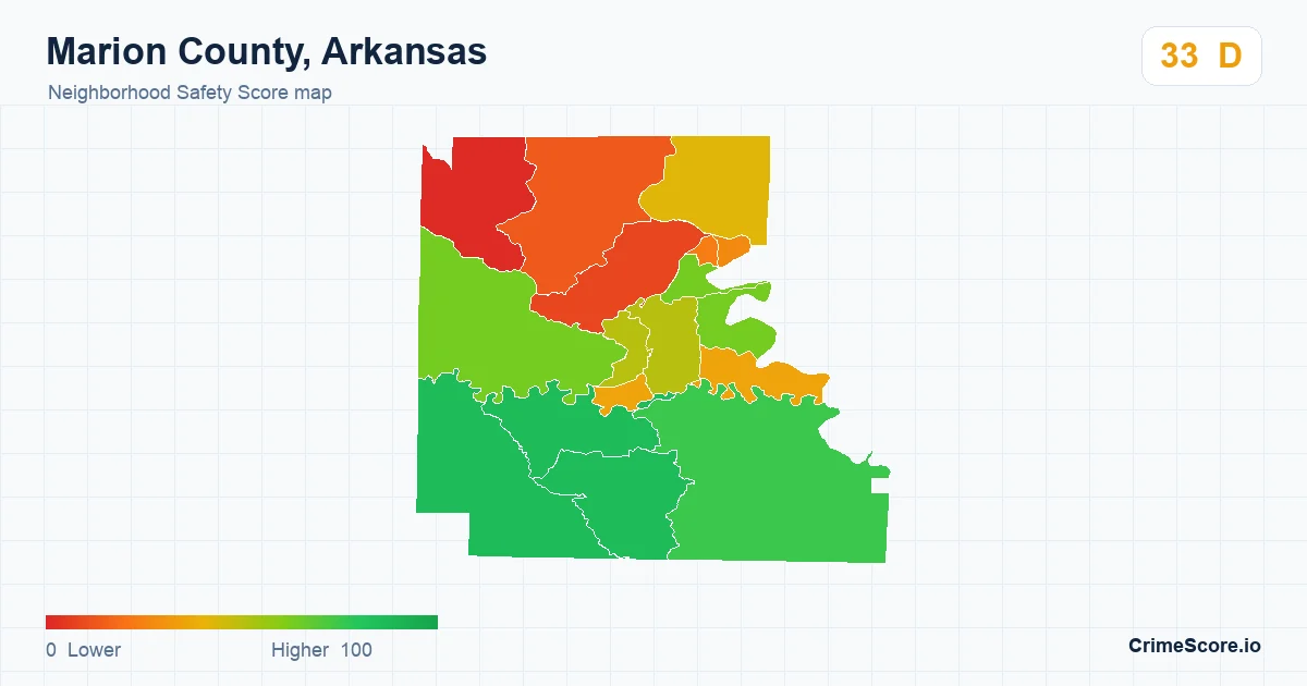 Marion County, Arkansas neighborhood Safety Score map by Census block group