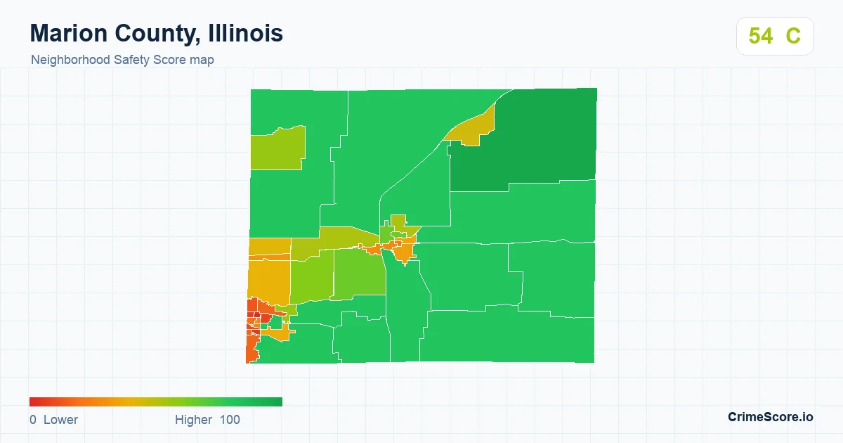 Marion County, Illinois neighborhood Safety Score map by Census block group