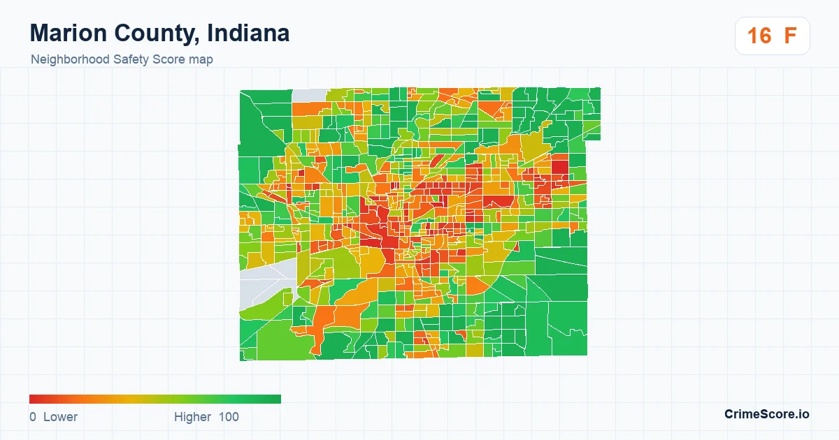 Marion County, Indiana neighborhood Safety Score map by Census block group