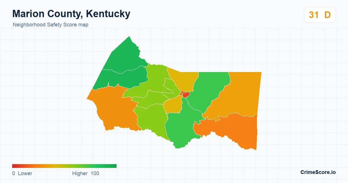 Marion County, Kentucky neighborhood Safety Score map by Census block group