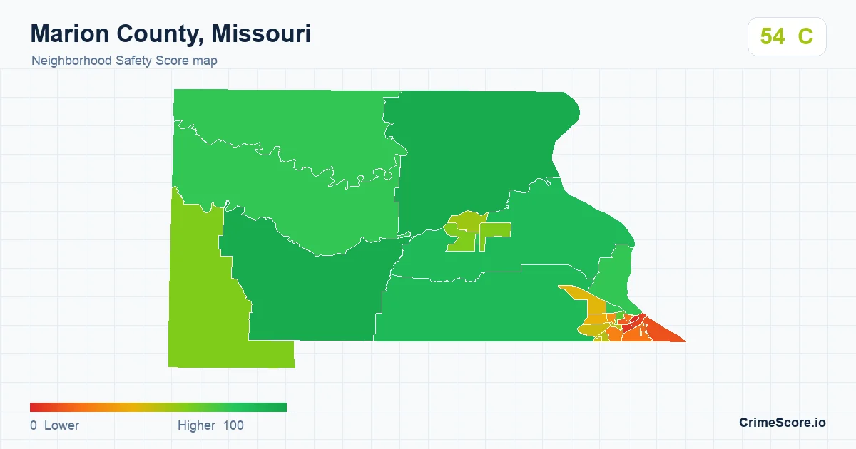 Marion County, Missouri neighborhood Safety Score map by Census block group