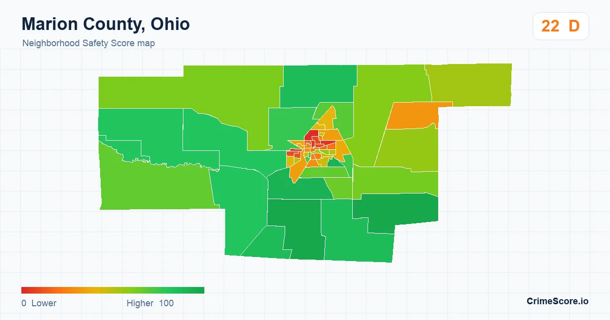 Marion County, Ohio neighborhood Safety Score map by Census block group