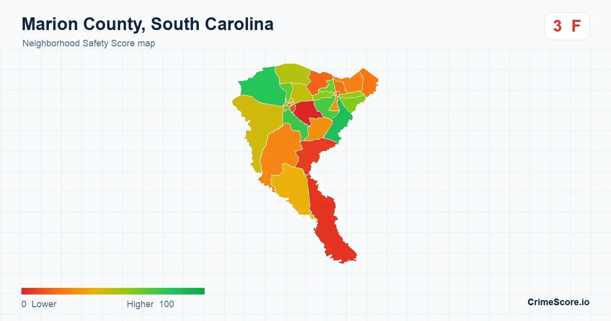 Marion County, South Carolina neighborhood Safety Score map by Census block group