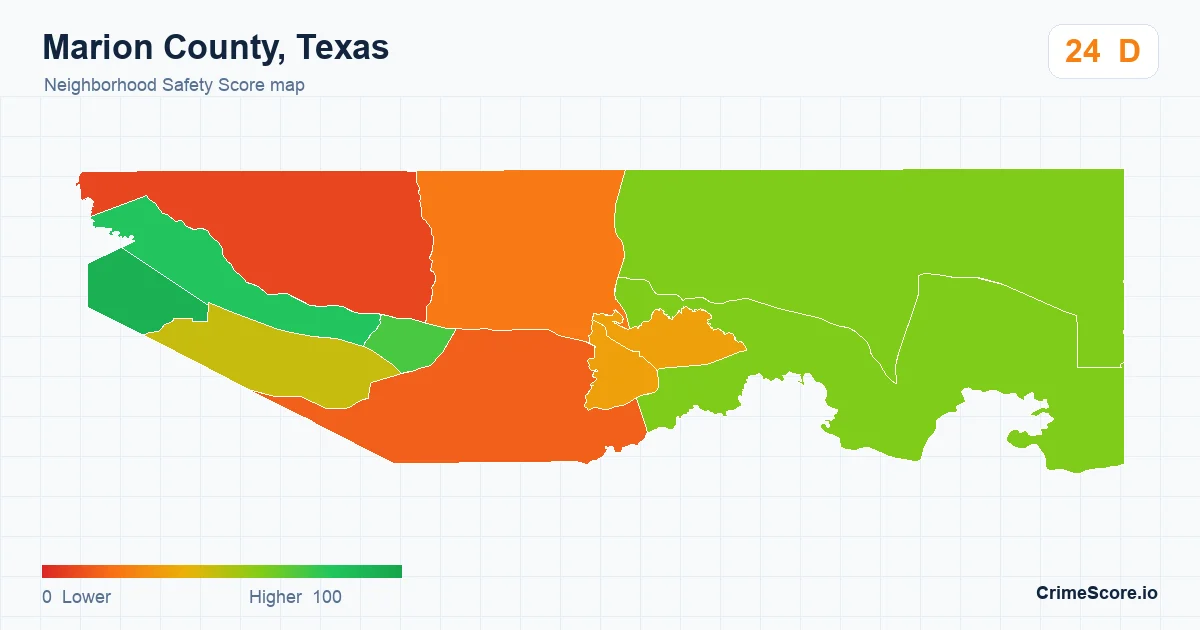 Marion County, Texas neighborhood Safety Score map by Census block group