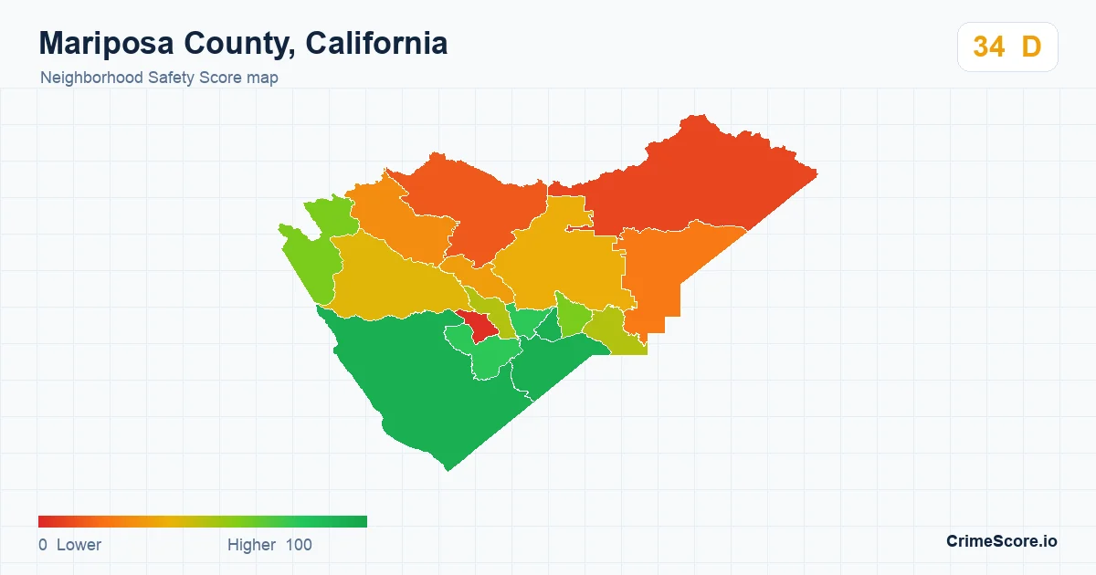 Mariposa County, California neighborhood Safety Score map by Census block group