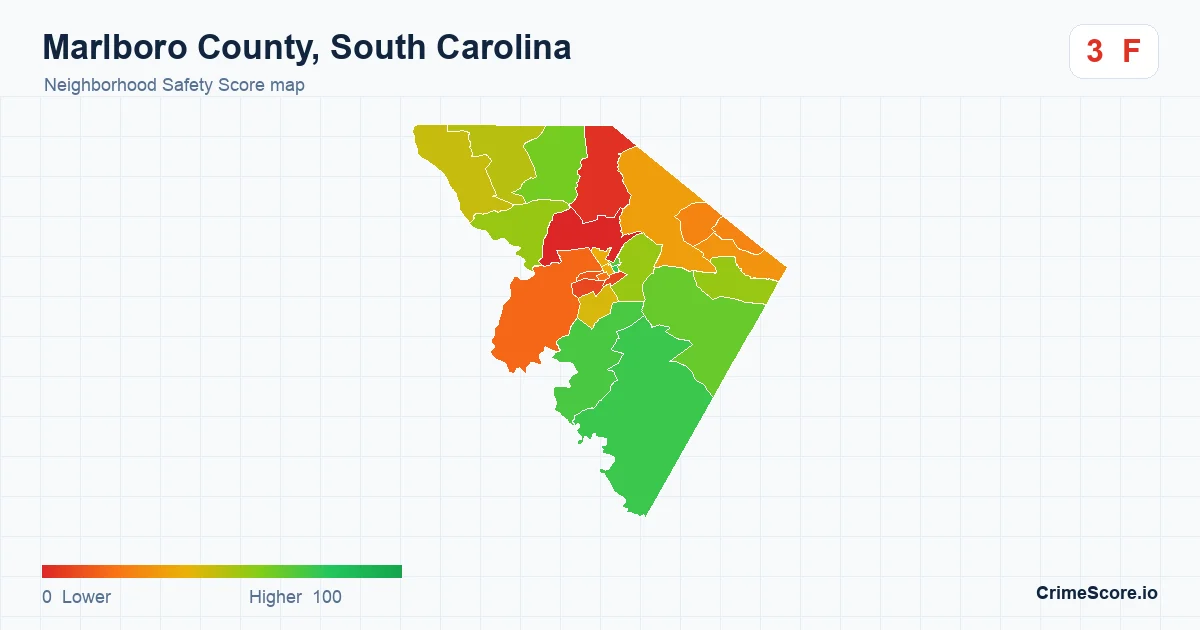 Marlboro County, South Carolina neighborhood Safety Score map by Census block group