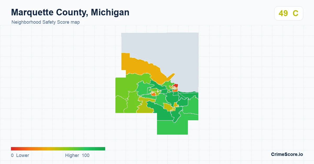 Marquette County, Michigan neighborhood Safety Score map by Census block group