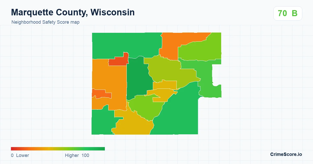 Marquette County, Wisconsin neighborhood Safety Score map by Census block group