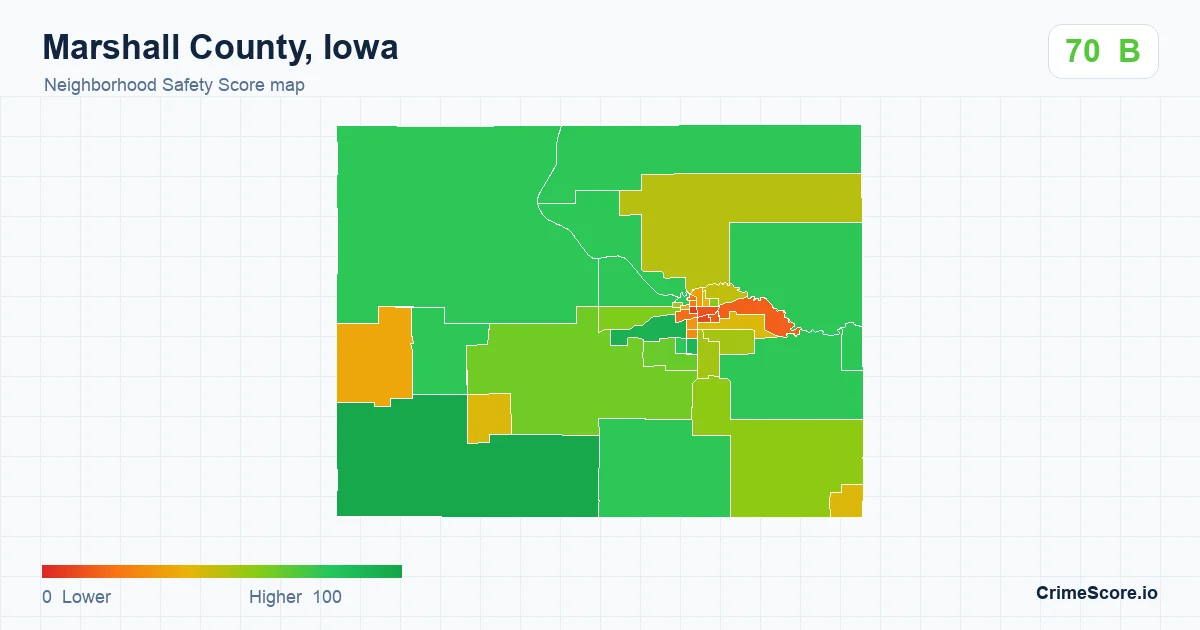 Marshall County, Iowa neighborhood Safety Score map by Census block group