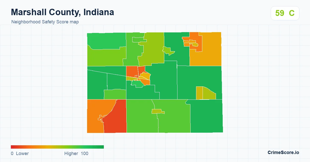 Marshall County, Indiana neighborhood Safety Score map by Census block group